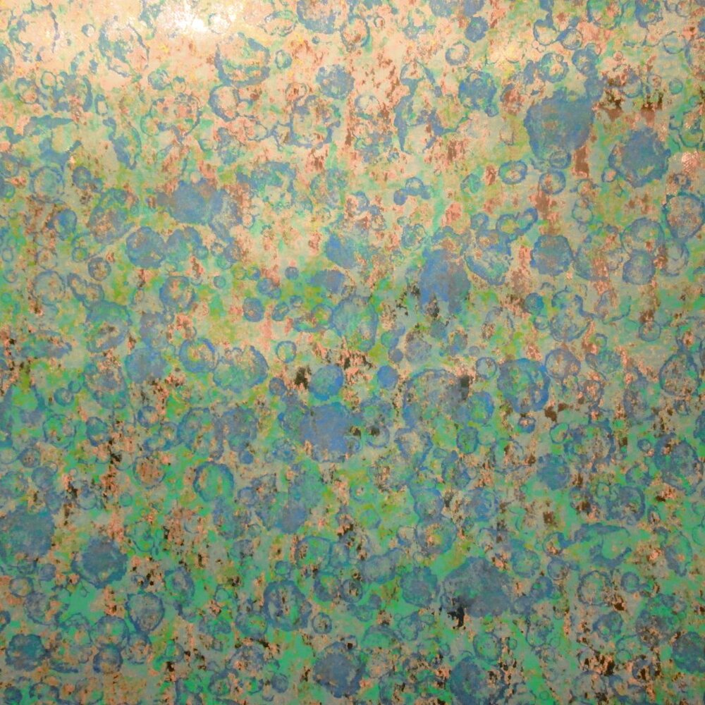Vintage 1970s Metallic with Blue Green Motif Wallpaper